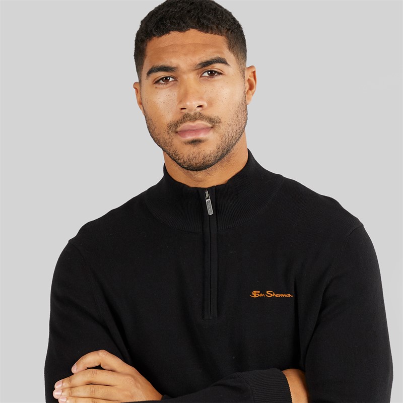 Ben Sherman Mens 1/4 Zip Funnel Neck Jumper Black