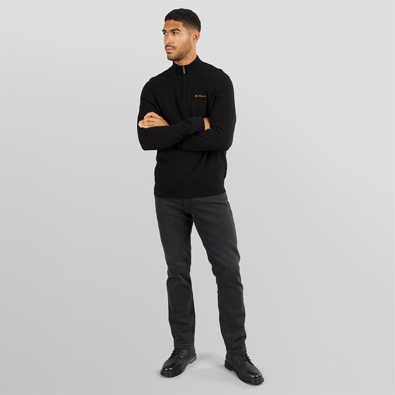 Ben Sherman Mens 1/4 Zip Funnel Neck Jumper Black