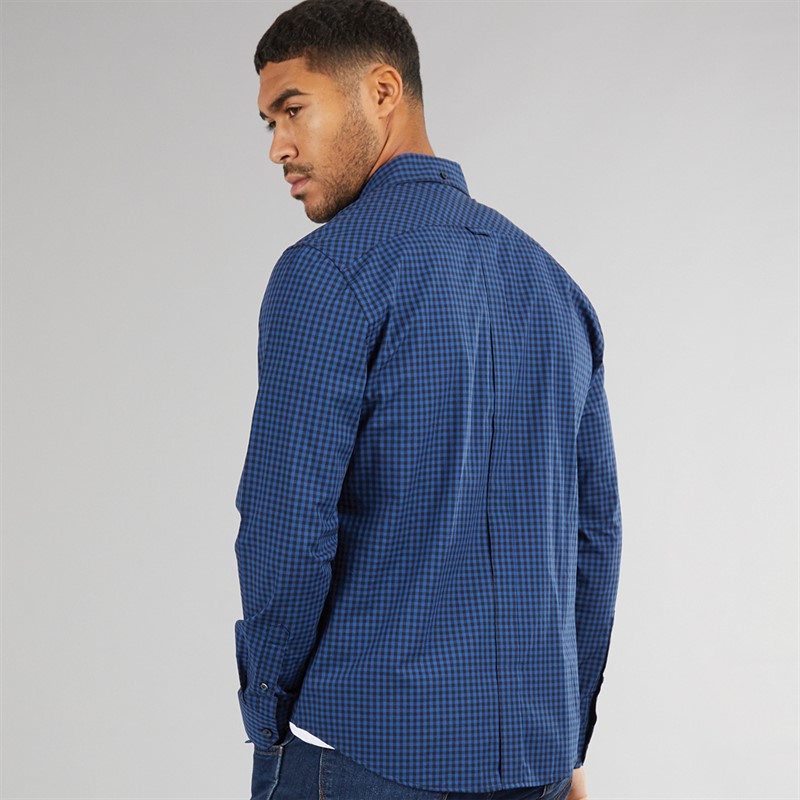 Ben Sherman Mens Long Sleeve Gingham Shirt Royal Blue