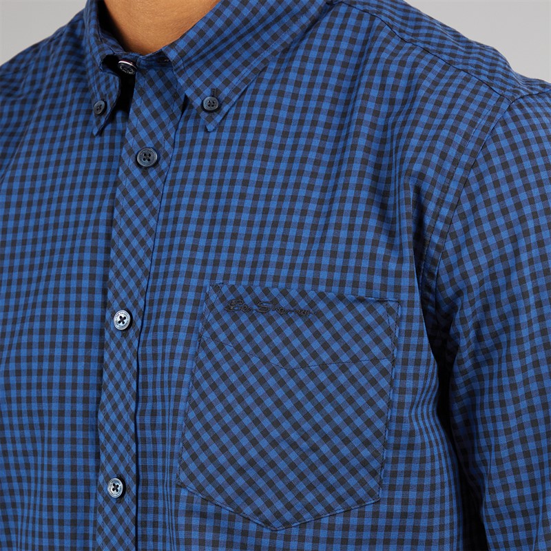 Ben Sherman Mens Long Sleeve Gingham Shirt Royal Blue