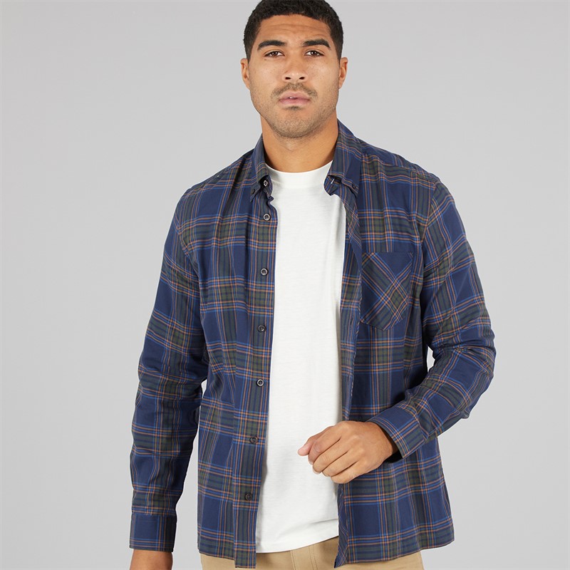 Ben Sherman Mens Long Sleeve Grid Check Shirt Dark Navy