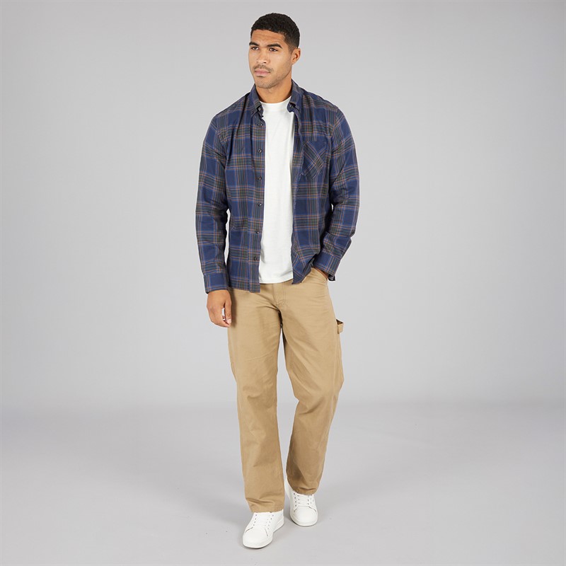 Ben Sherman Mens Long Sleeve Grid Check Shirt Dark Navy