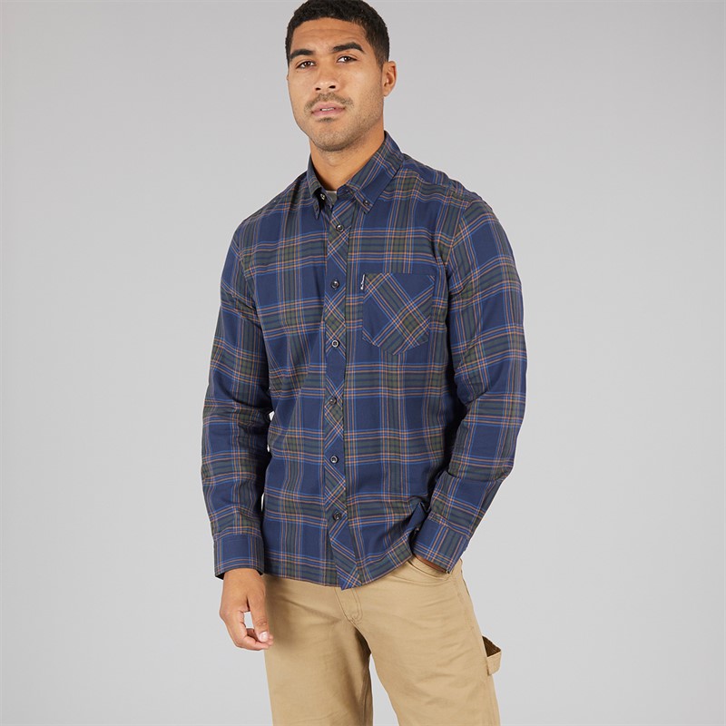 Ben Sherman Mens Long Sleeve Grid Check Shirt Dark Navy