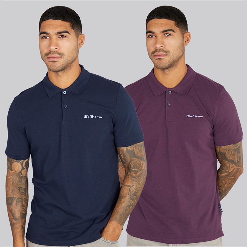 Ben Sherman Herren Zwei Pack Einfache Poloshirts Plum/Dark Navy
