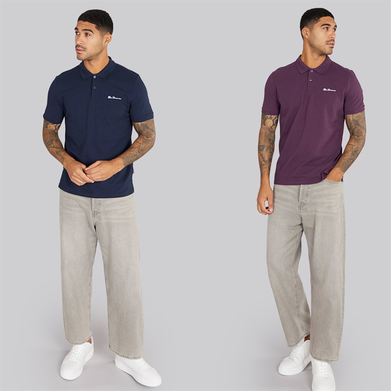 Ben Sherman Herren Zwei Pack Einfache Poloshirts Plum/Dark Navy