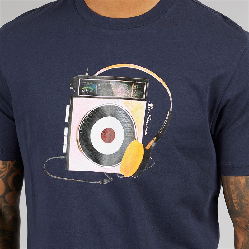 Ben Sherman Mens Portable Radio Target T-Shirt Dark Navy