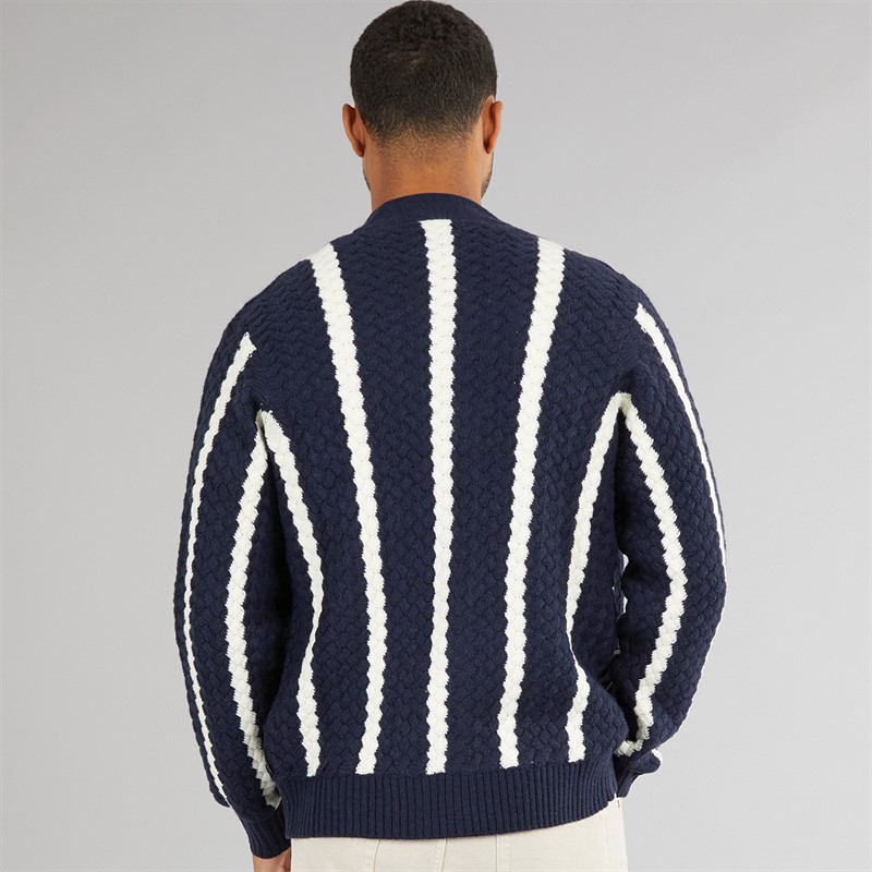 Ben Sherman Mens Textured Stripe Cardigan Dark Navy