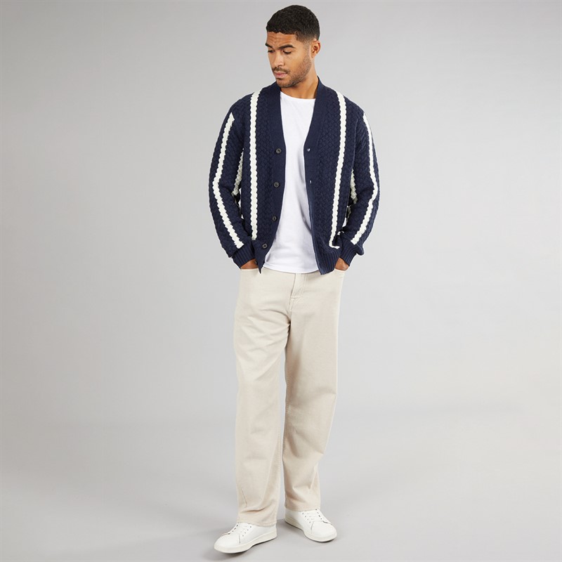 Ben Sherman Mens Textured Stripe Cardigan Dark Navy