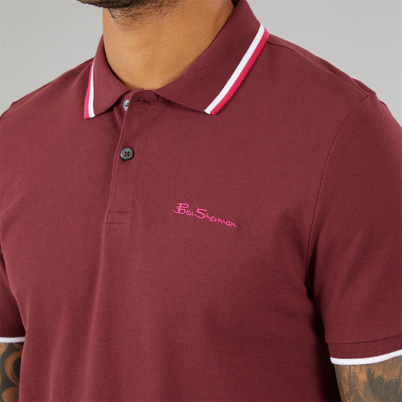 Ben Sherman Mens Twin Tipped Polo Shirt Wine