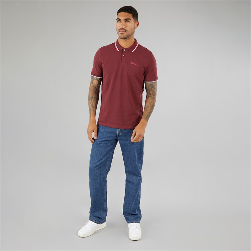 Ben Sherman Mens Twin Tipped Polo Shirt Wine