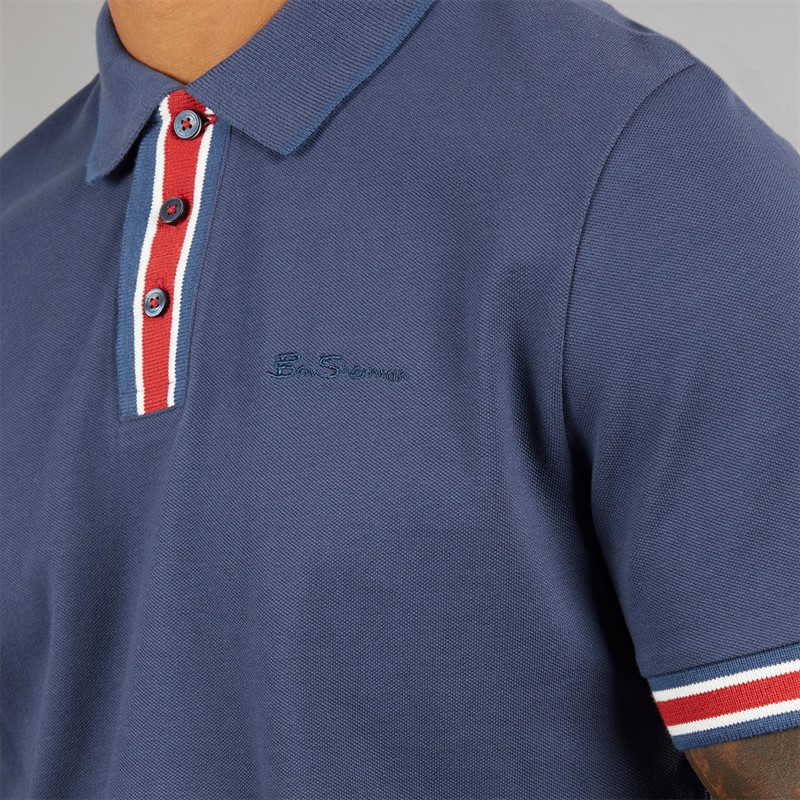 Ben Sherman Mens Placket Interest Polo Shirt Dark Blue