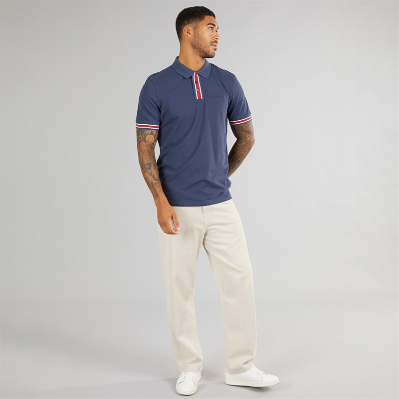 Ben Sherman Mens Placket Interest Polo Shirt Dark Blue