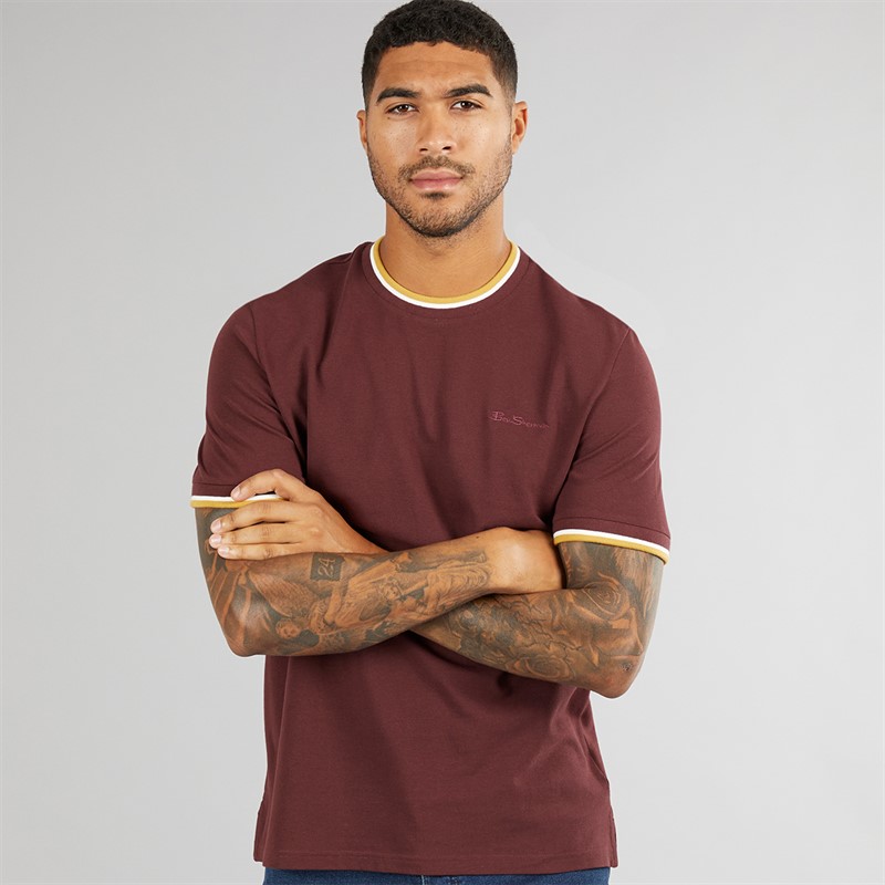 Ben Sherman Herren Pique Ringer T Shirt Wein