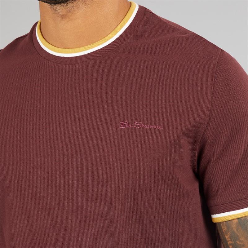 Ben Sherman Herren Pique Ringer T Shirt Wein