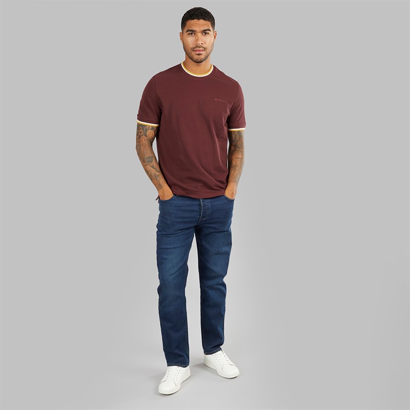 Ben Sherman Herren Pique Ringer T Shirt Wein