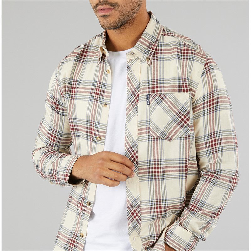 Ben Sherman Mens Long Sleeve Grid Check Shirt Fog