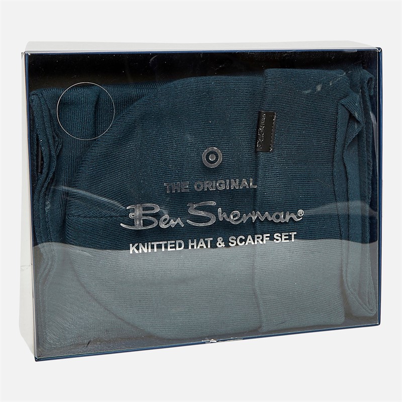 Ben Sherman Mens Fareham Beanie And Scarf Set Petrol