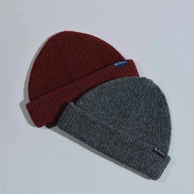 Ben Sherman Mens Two Pack Beanies Slate/Burgundy