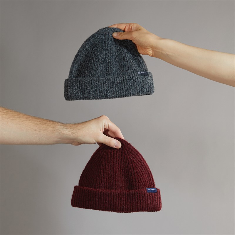 Ben Sherman Mens Two Pack Beanies Slate/Burgundy