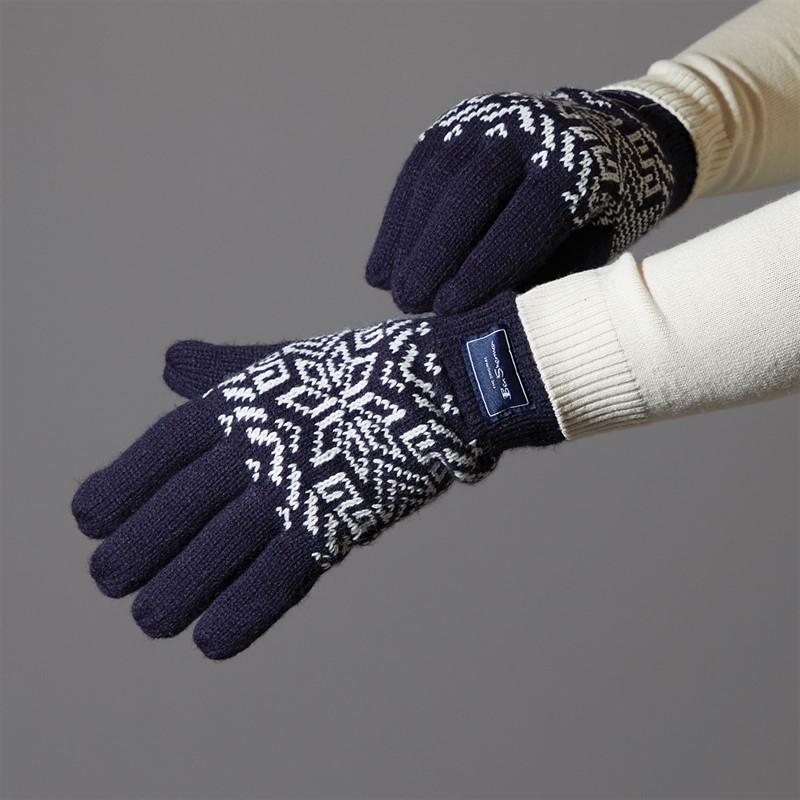 Ben Sherman Mens Fairisle Gloves Navy/White