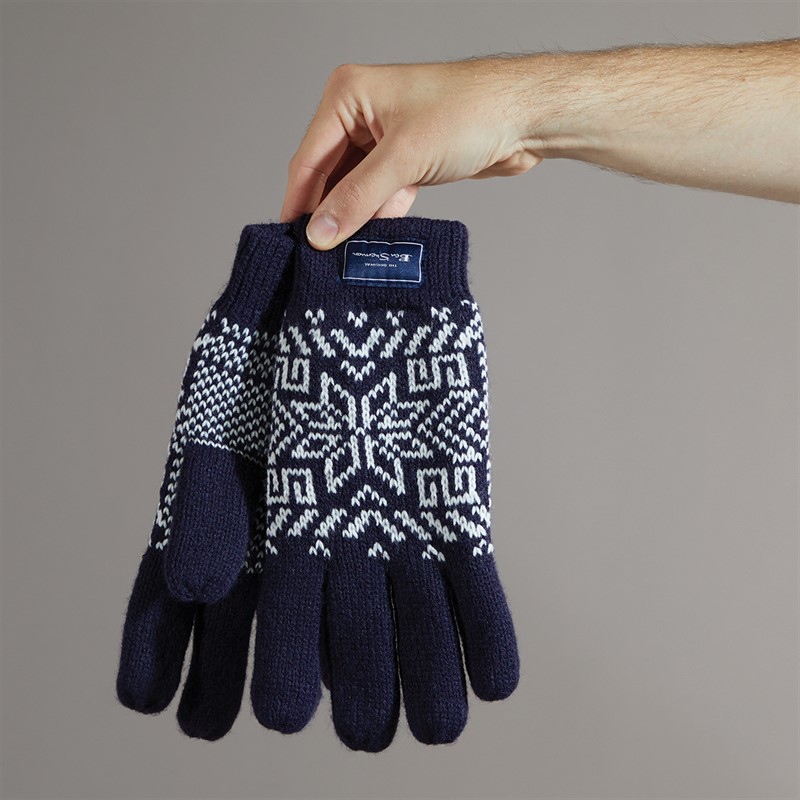 Ben Sherman Mens Fairisle Gloves Navy/White