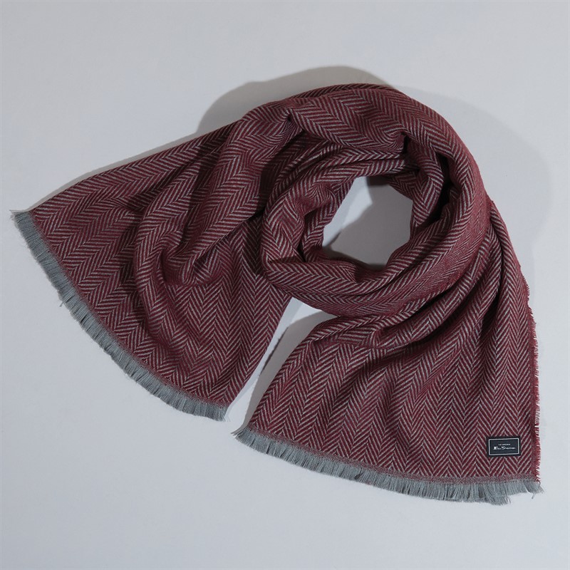 Ben Sherman Mens Eastney Soft Touch Long Scarf Slate/Burgundy