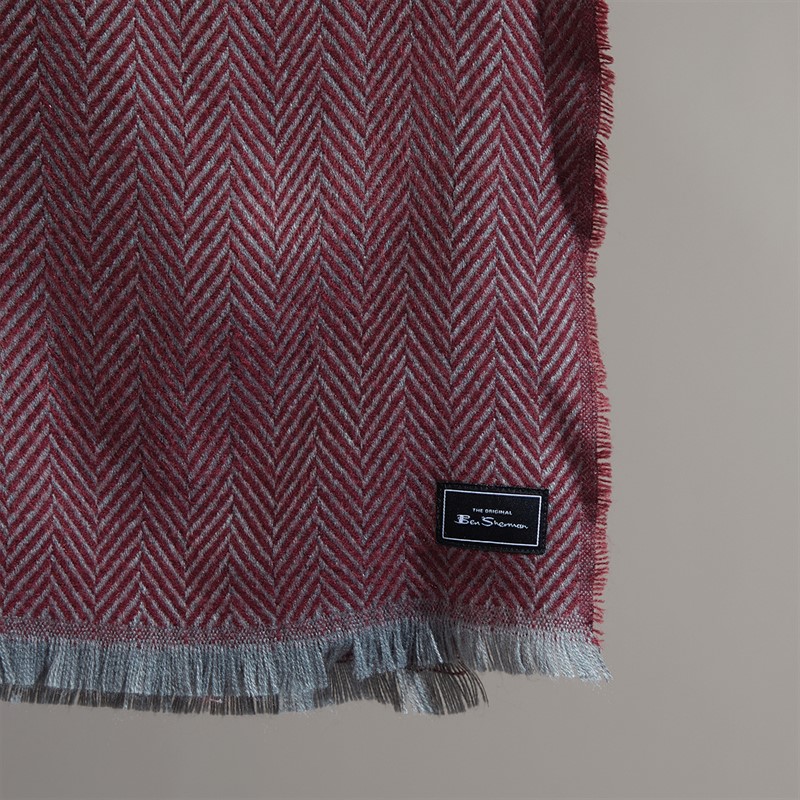 Ben Sherman Mens Eastney Soft Touch Long Scarf Slate/Burgundy