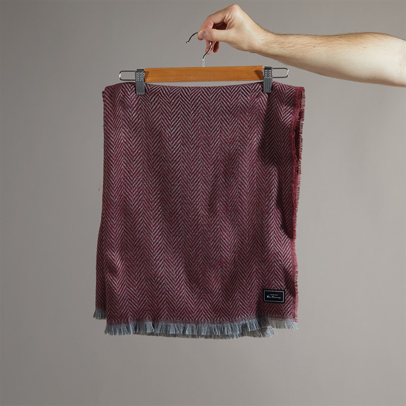Ben Sherman Mens Eastney Soft Touch Long Scarf Slate/Burgundy