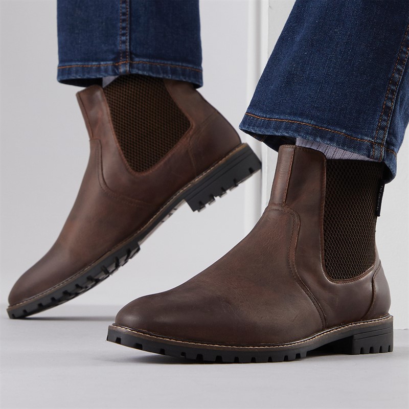 Ben Sherman Mens Baron Leather Chelsea Boots Waxy Brown