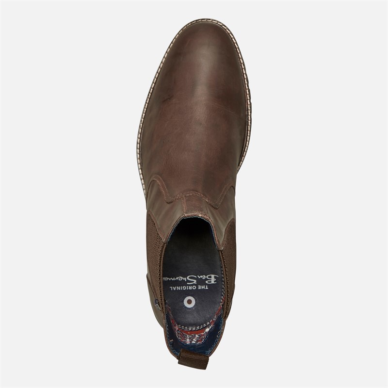 Ben Sherman Mens Baron Leather Chelsea Boots Waxy Brown