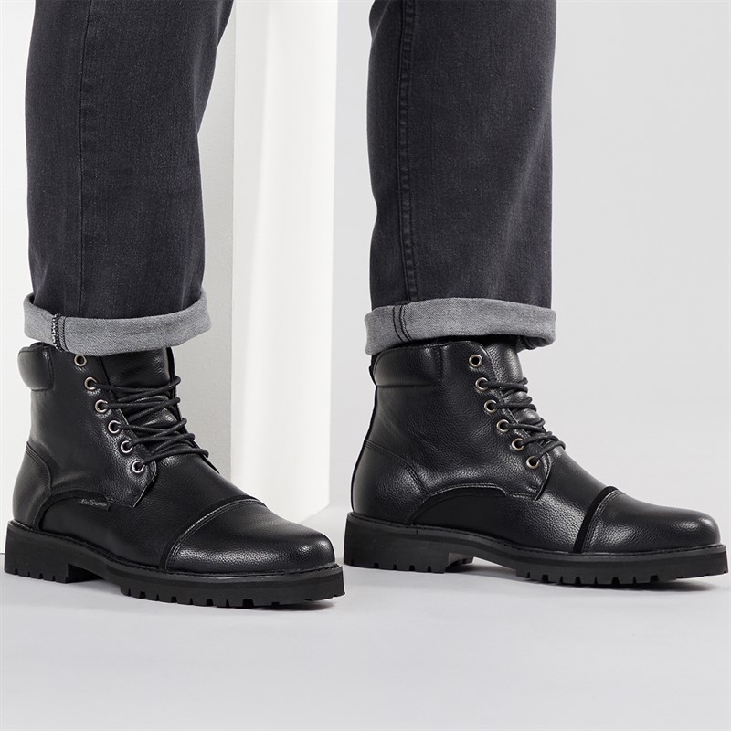 Ben Sherman Herren Chesterley Zehenkappe Stiefel Schwarz Genarbt