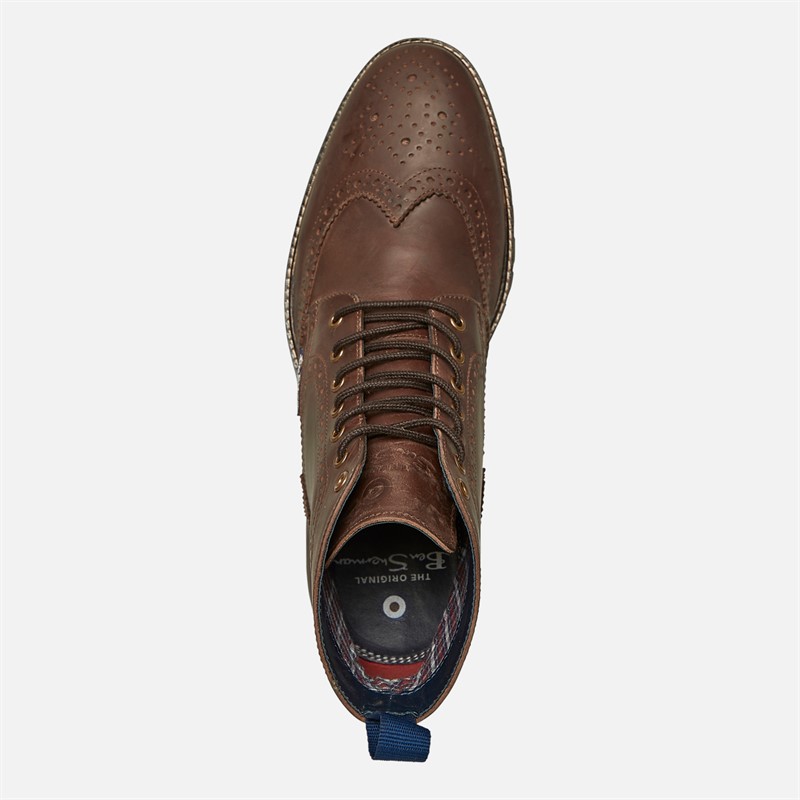 Ben Sherman Mens Duke Leather Brogue Boots Waxy Brown