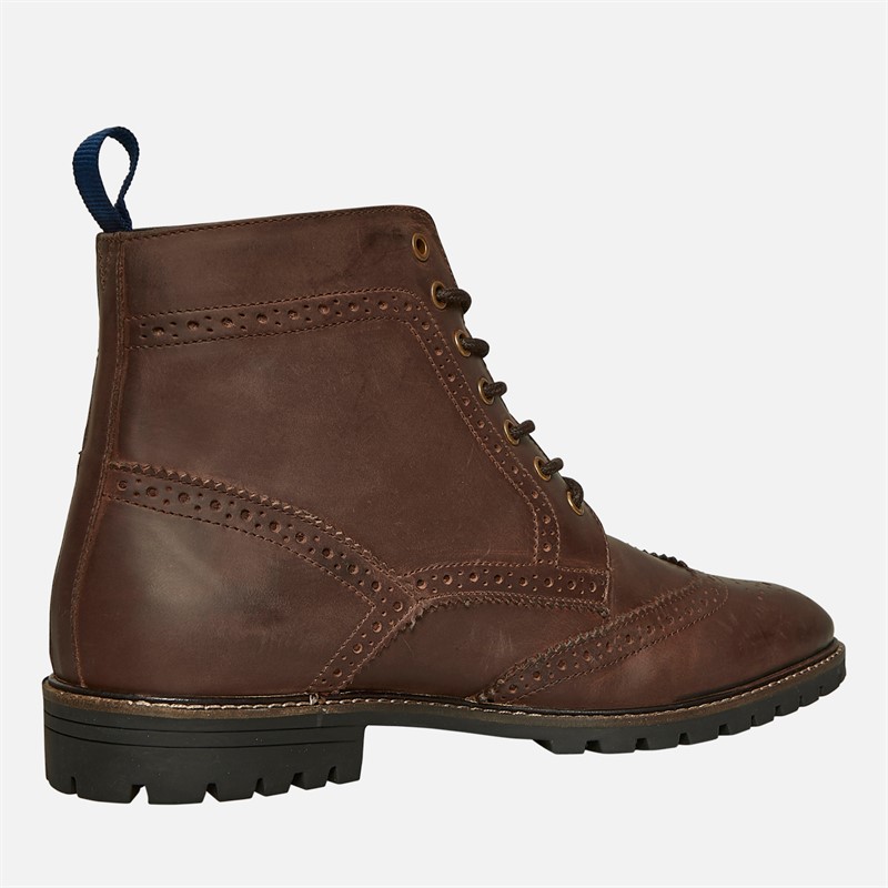 Ben Sherman Mens Duke Leather Brogue Boots Waxy Brown