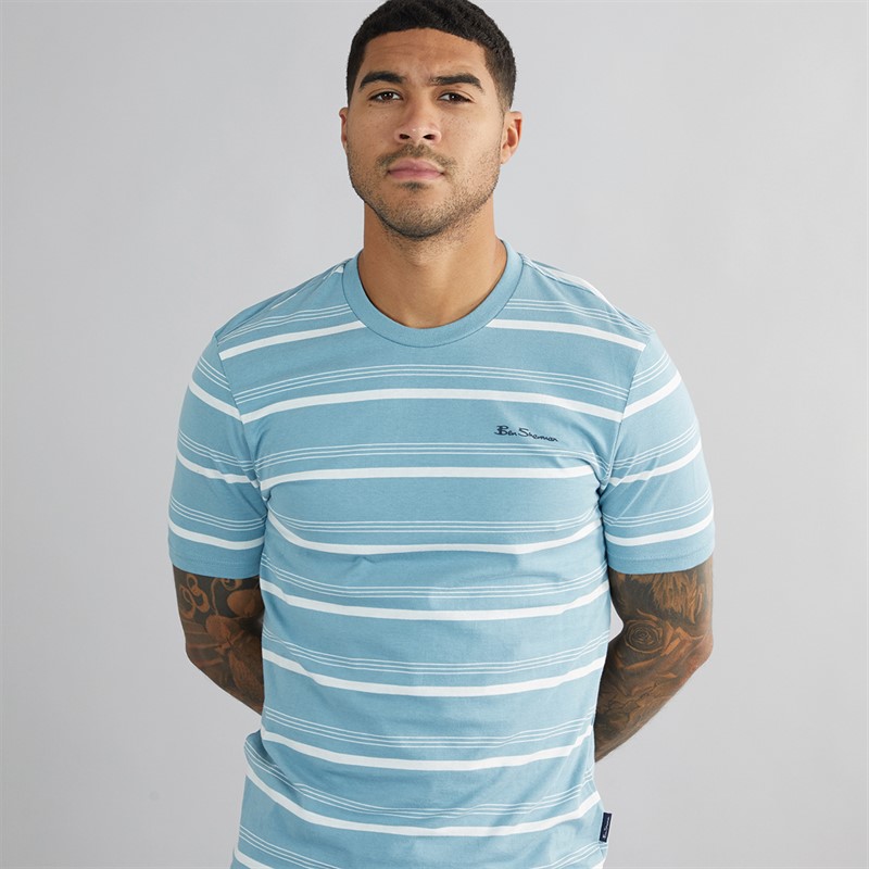 Ben Sherman Mens Fine Stripe T-Shirt Petrol - Size M