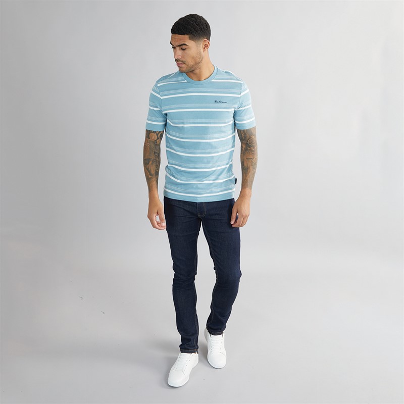 Ben Sherman Herre T-shirt med tynde striber Petrol