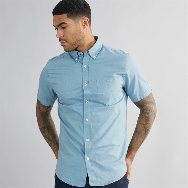 Ben Sherman Mens Short Sleeve Oxford Shirt Blue Shadow
