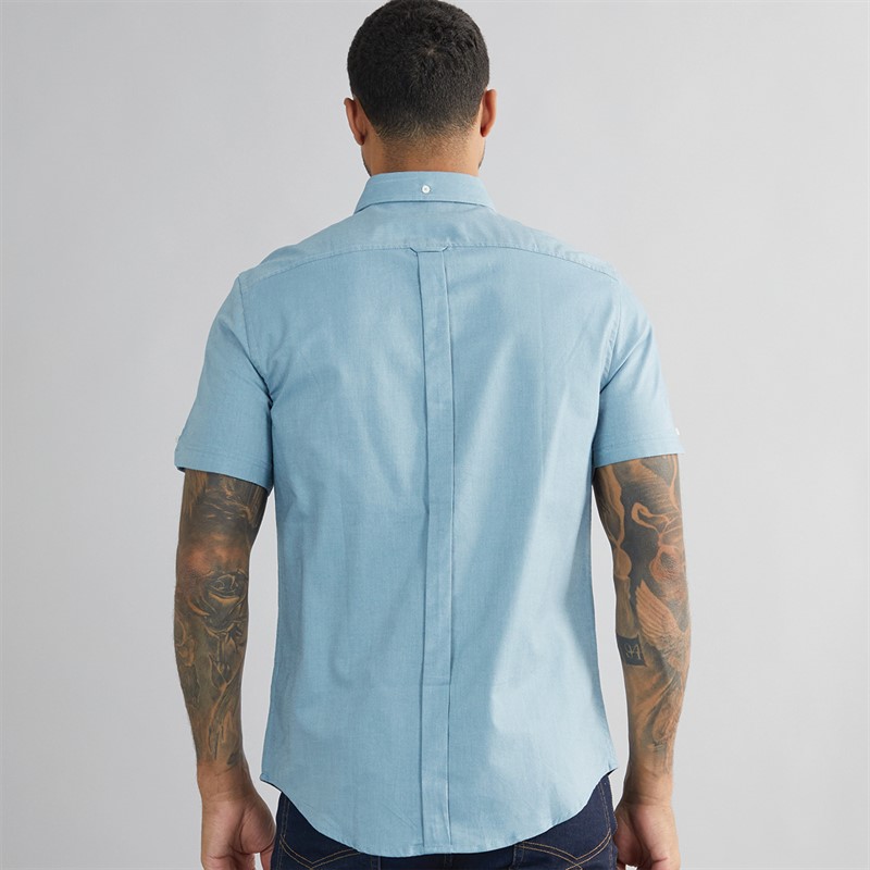 Ben Sherman Mens Short Sleeve Oxford Shirt Blue Shadow