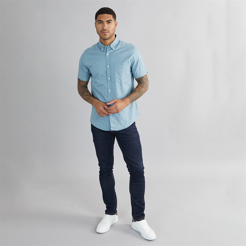 Ben Sherman Mens Short Sleeve Oxford Shirt Blue Shadow