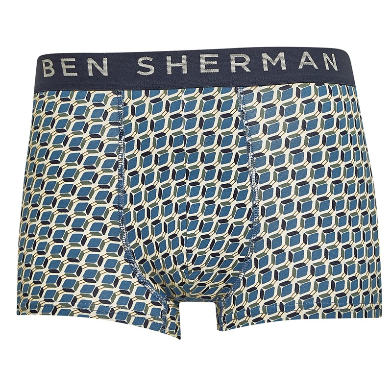 Ben Sherman Mens Ren Six Pack Trunks Navy/Blue Print/Navy/Blue Print