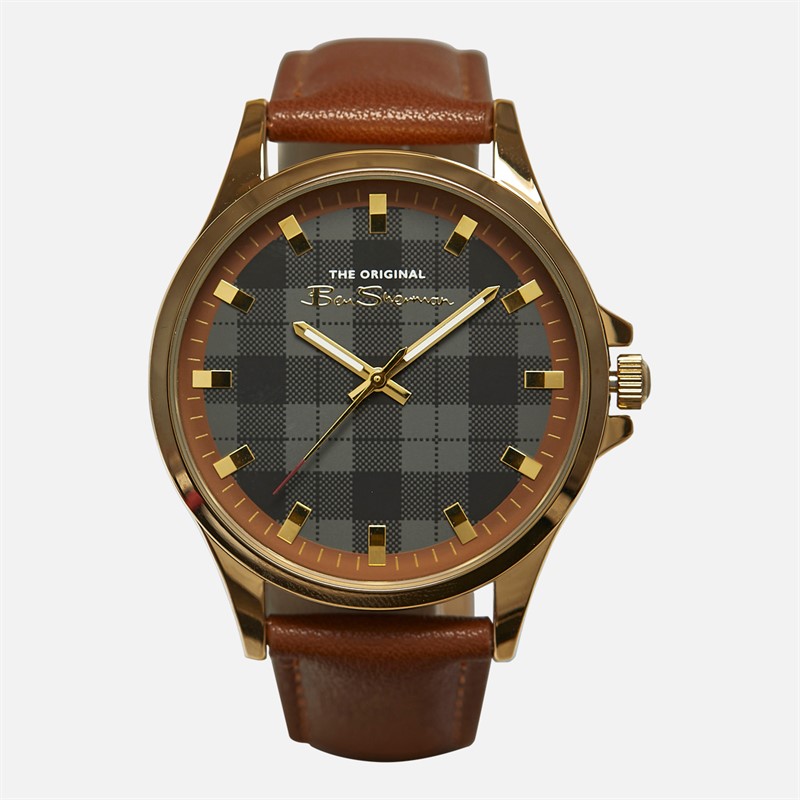 Ben Sherman Mens Strap Watch With Check Dial Brown - Size OS