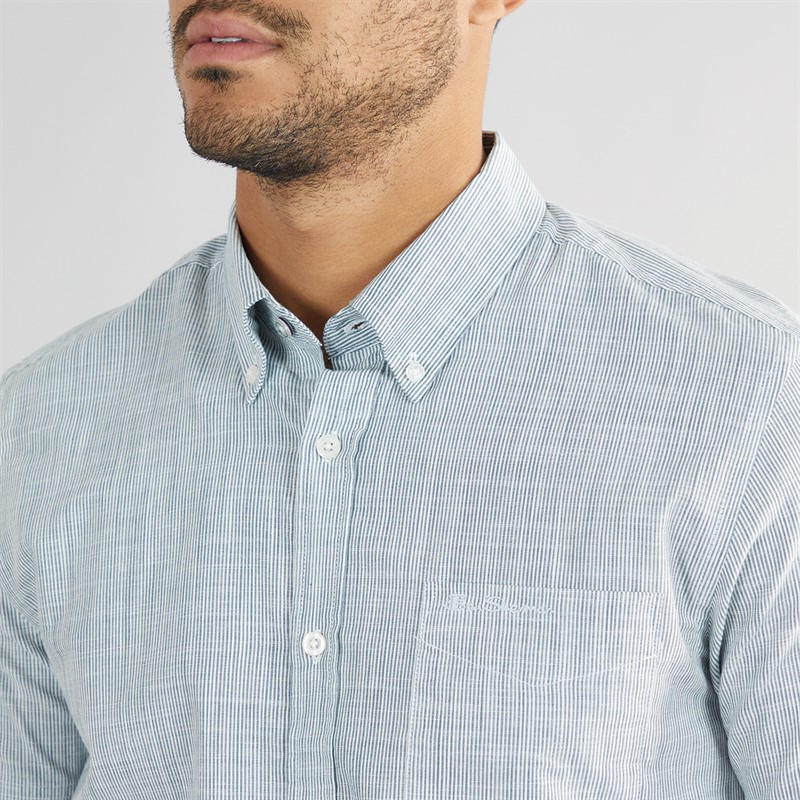 Ben Sherman Mens Fine Stripe Short Sleeve Shirt Blue