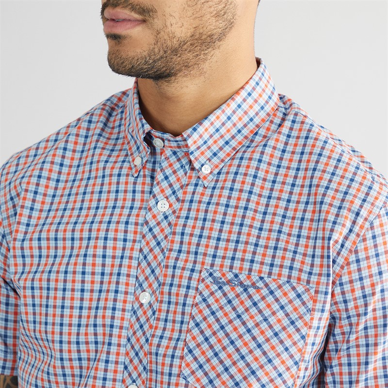 Ben Sherman Mens House Check Short Sleeve Shirt Pale Blue