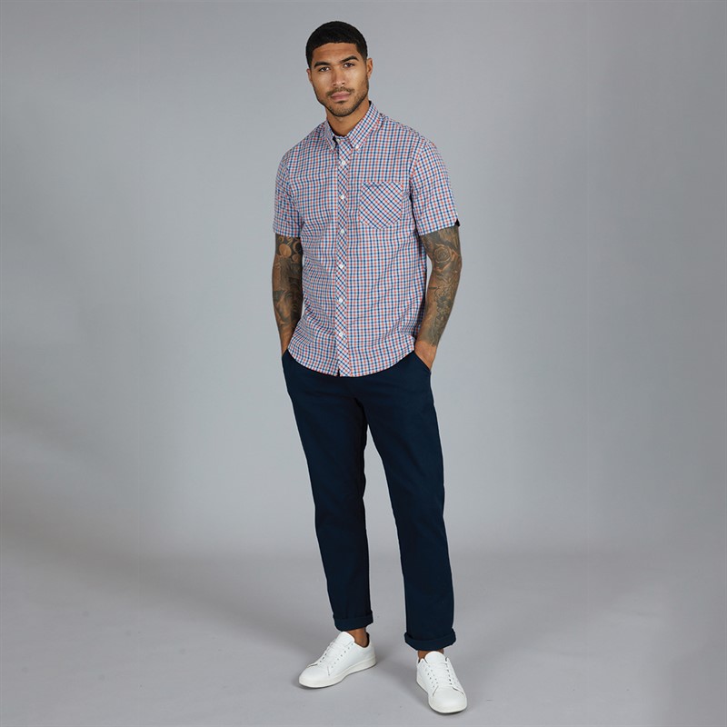 Ben Sherman Mens House Check Short Sleeve Shirt Pale Blue
