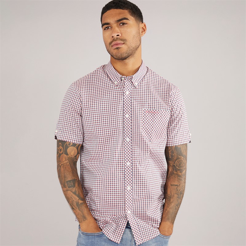 Ben Sherman Herre Gingham Kortærmet Skjorte Scarlett