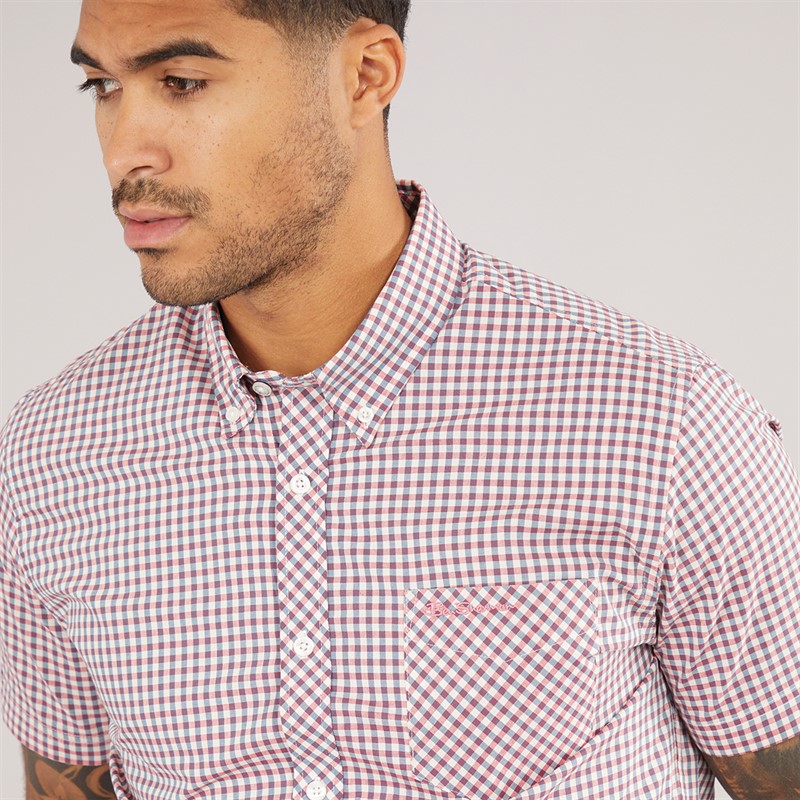Ben Sherman Herre Gingham Kortærmet Skjorte Scarlett