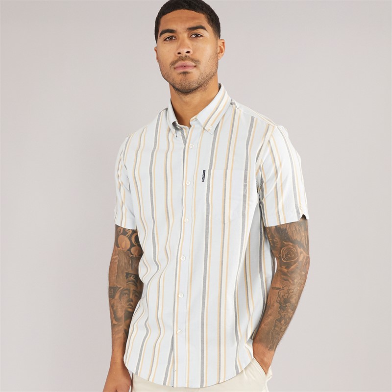 Ben Sherman Herre Oxford Stribet Kortærmet Skjorte Lyseblå