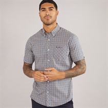 Ben Sherman Heren House Check Korte Mouw Overhemd Denim Blauw
