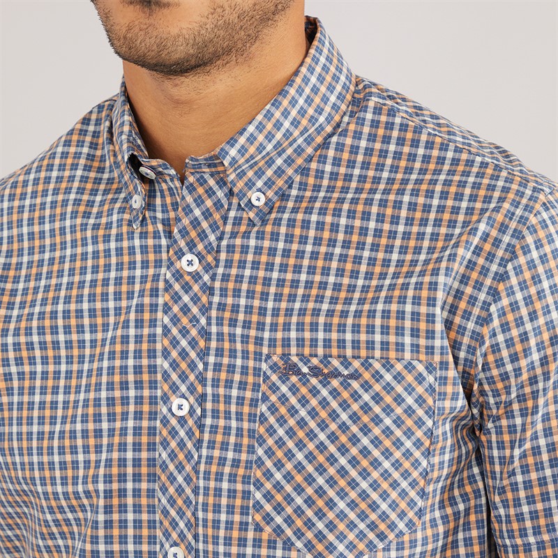Ben Sherman Herre House Check Kortærmet Skjorte Denim Blå