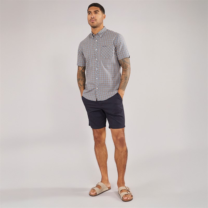 Ben Sherman Herre House Check Kortærmet Skjorte Denim Blå