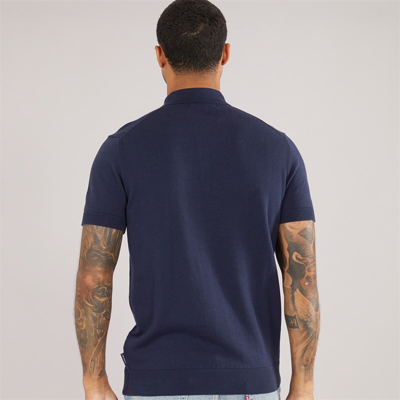 Ben Sherman Mens Signature Knitted Polo Shirt Dark Navy